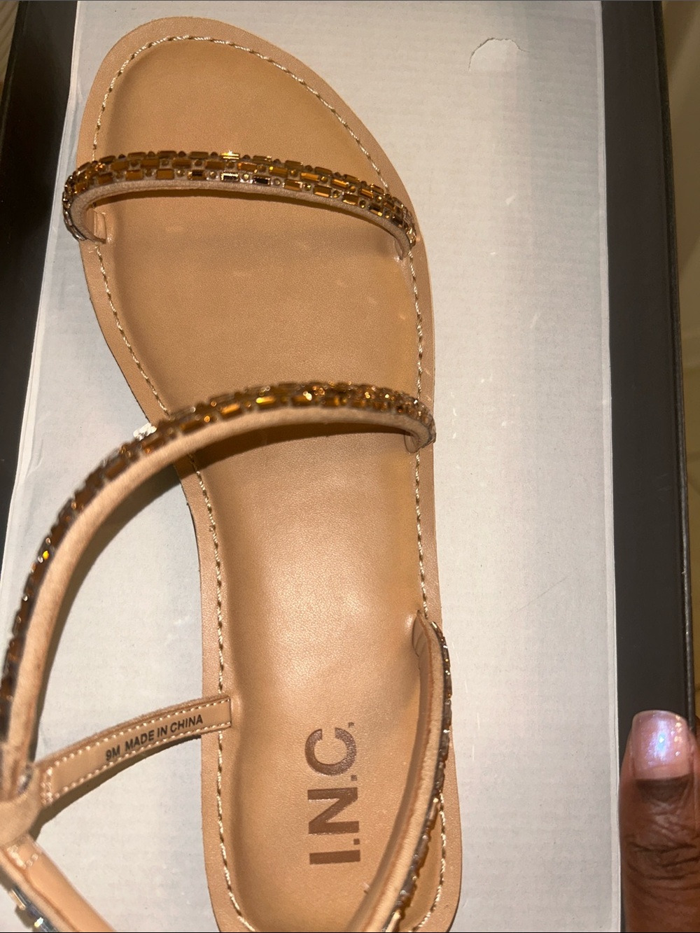 INC International Concepts Tan Jeweled Double-Strap Sandal